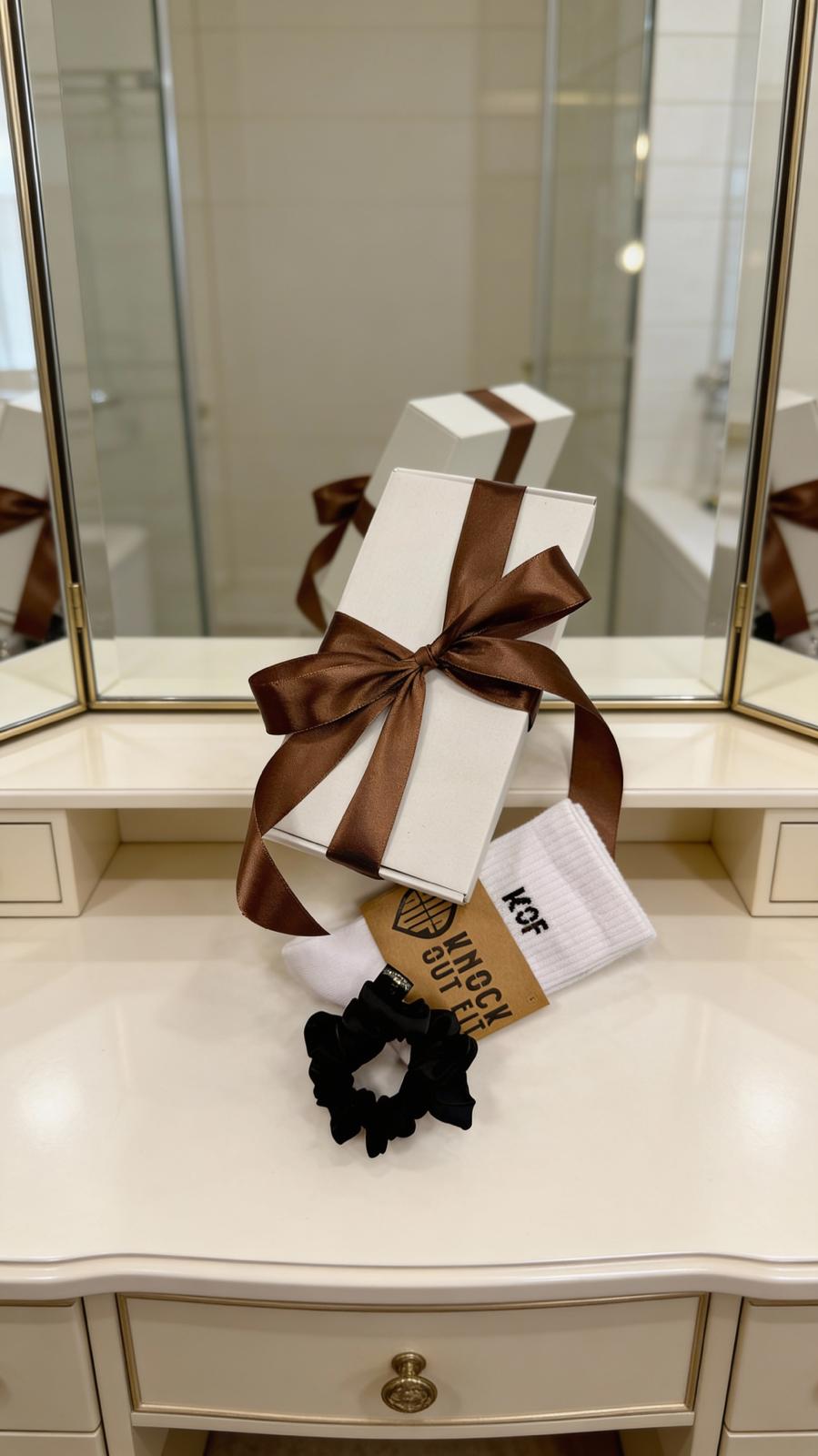 KOF socks paired with the Lace On Me Lingerie satin hair band